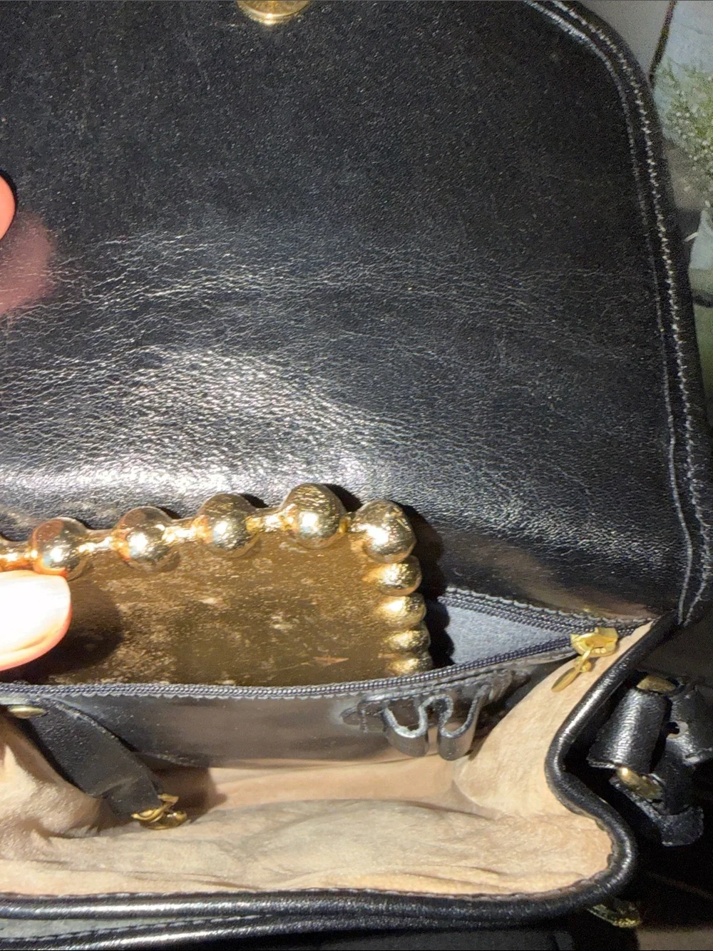Brahmin Black Leather Messenger Bag with Gold Medallion